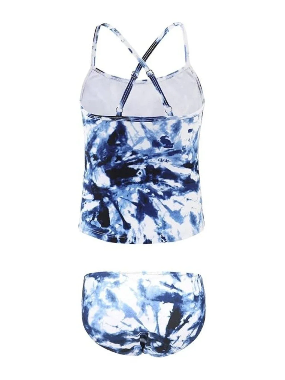 ✨Zestonie Girls 2-Piece Swimsuits Tankini Navy Tie-Dye NWOT 13-14age